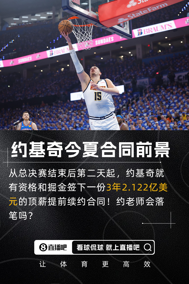约基奇今夏有机会签下为期三年的2.122亿合同 均薪将创造NBA历史新高