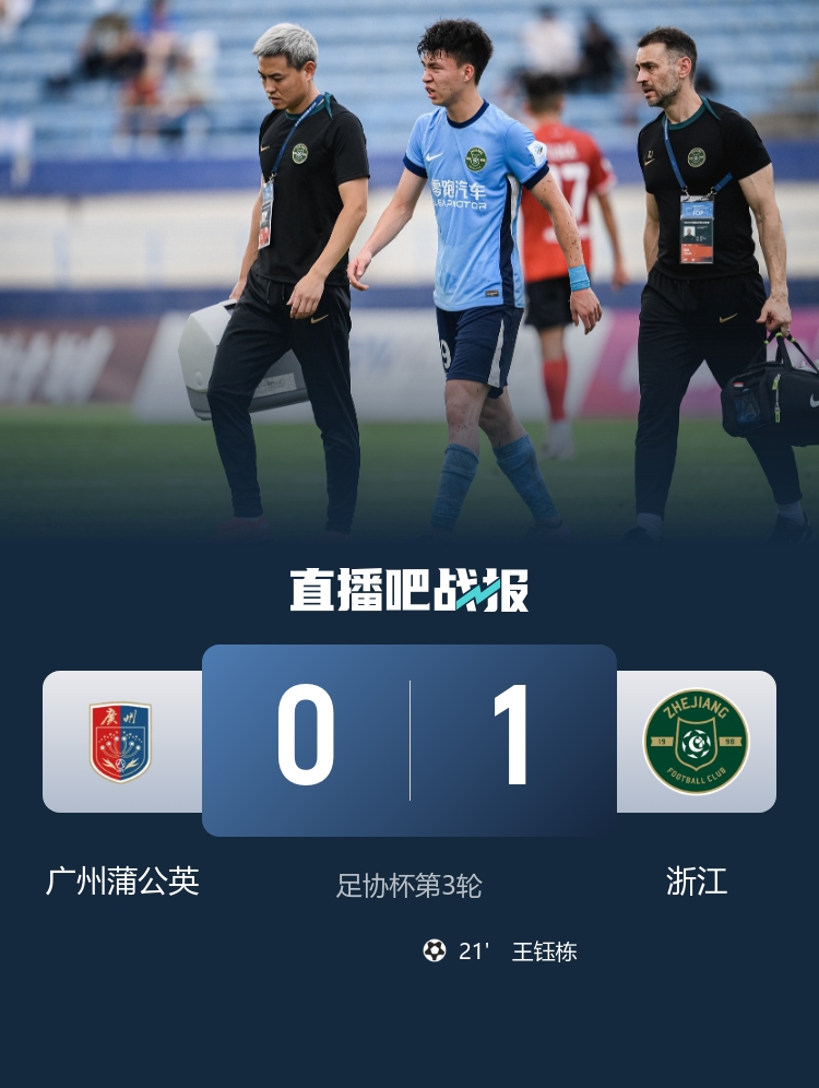 足协杯 浙江以一球小胜广州蒲公英 王钰栋迎来赛季第九球后遭遇伤退