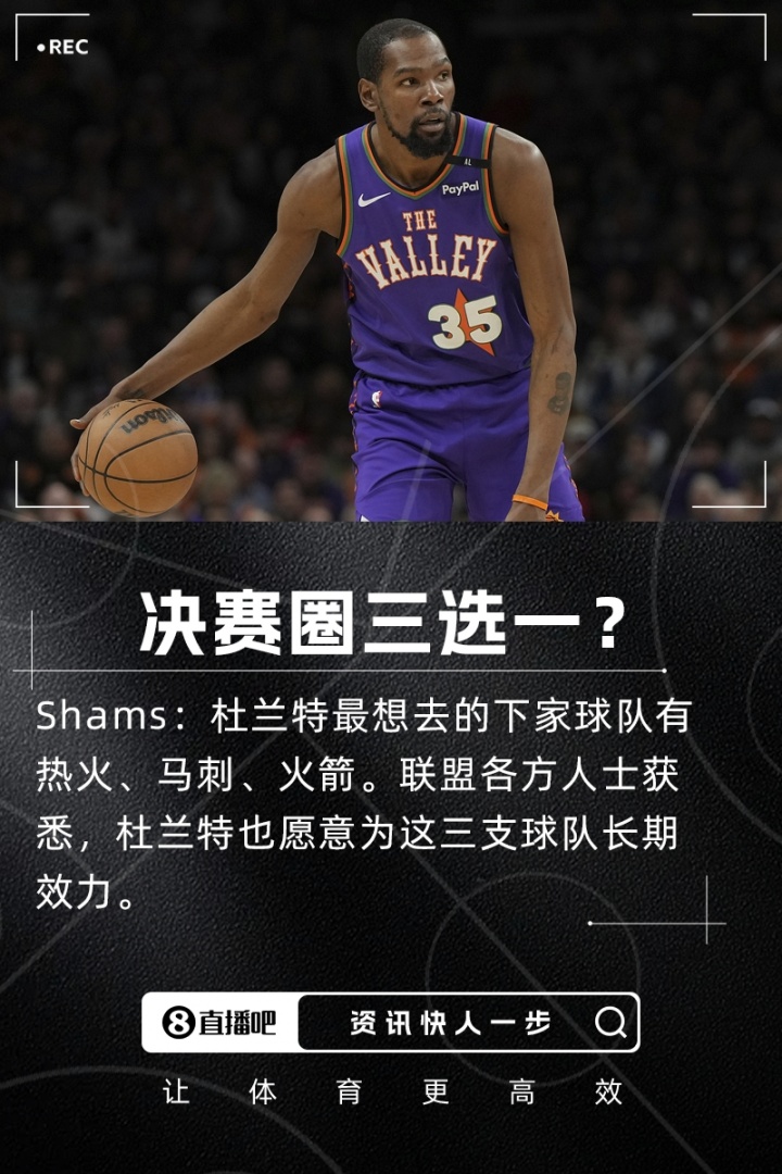 杜兰特心仪热火快船太阳 三队或成他长期效力的选择